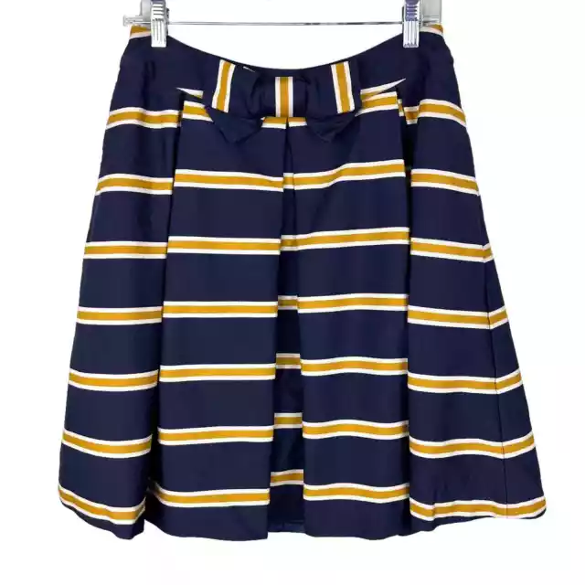 Kate Spade Womens Skirt 4 Betsy Pleated Bow Wool Blend Striped A-line Navy Blue