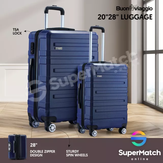 2PCS Luggage Suitcase Trolley Sets Travel TSA Lock Hard Shell Case Bag Navy Blue