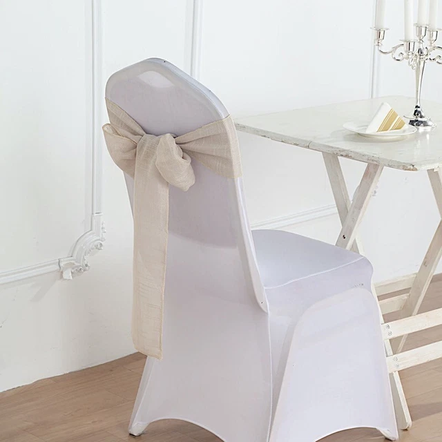 5 BEIGE CHAIR SASHES Premium Polyester Faux Burlap Wedding Decorations