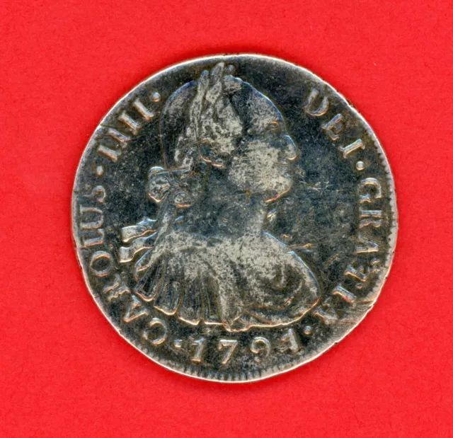 Ng Guatemala  Colonial   8  Reales 1791 M  Charles Iiii Km : 53 Fine.