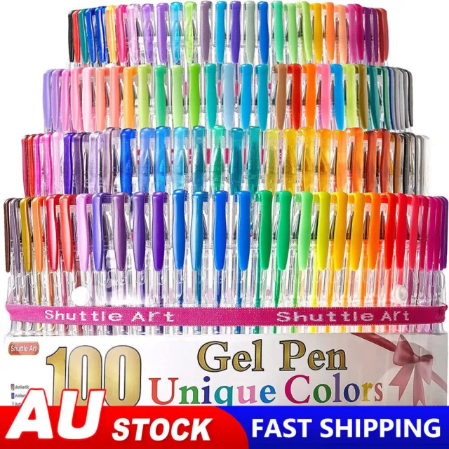 100x Premium Glitter Gel Pens Metallic Neon Ink Craft Kids Adult Colouring Draw