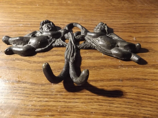 Antique Brass Cherub   Hanger  f or Coats,  Towels,  Clothes   6.5" X 4" X 1.25" 2