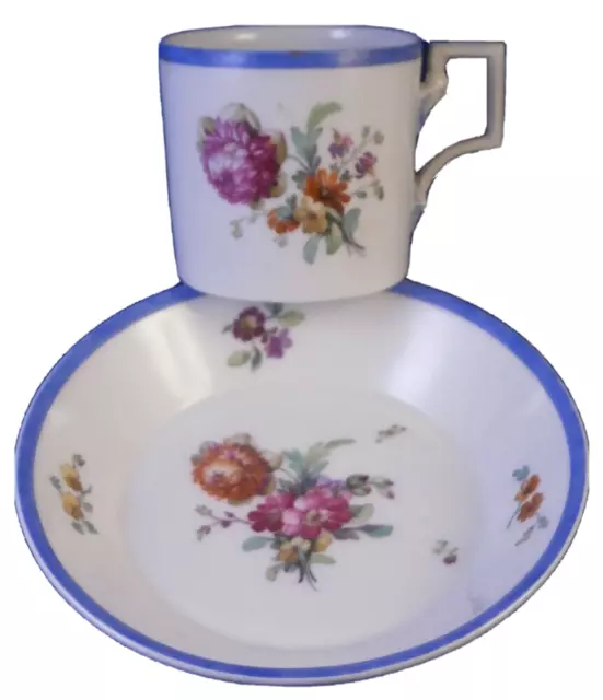 Antique 18thC KPM Berlin Porcelain Floral Cup & Saucer Porzellan Tasse As Is