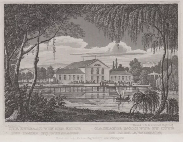 Wiesbaden Kursaal Original Grabado de Acero Grünewald 1838