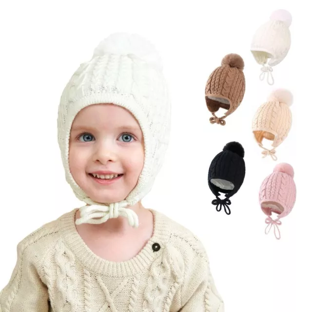 New Cute Solid Color Beanie Cap Baby Knitted Hat Ear Protection Cap Warm Hat