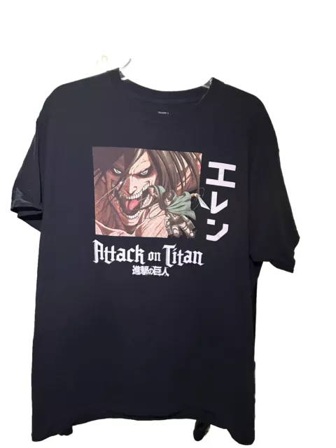 Attack On Titan Anime Men's Short Sleeve Eren Yeager Graphic Tee L Black