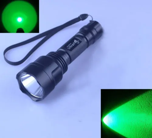 Ultra Fire C8 Green LED 300LM ONE Mode Hunting Flashlight Torch + RAT TAIL