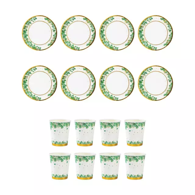 Plato de fiesta verde, taza de cartón, accesorios de fiesta, plato desechable, decoración de grano de pomada