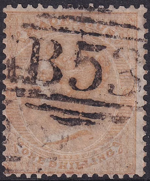 Mauritius 1863 Sideface. 1/- Yellow, Crown CC wmk. Used. SG 68, CV £35