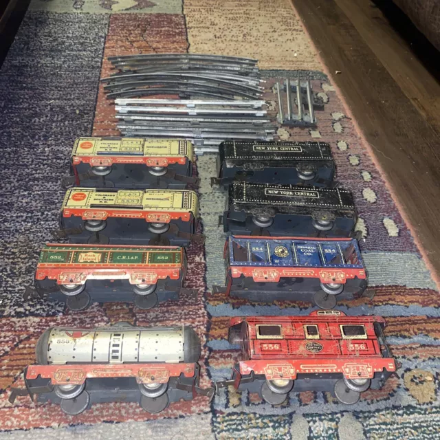 VTG Marx Tin O-Scale Train Car Lot (8) CARS: 552 553 554 555 556 Refrig NY Centr