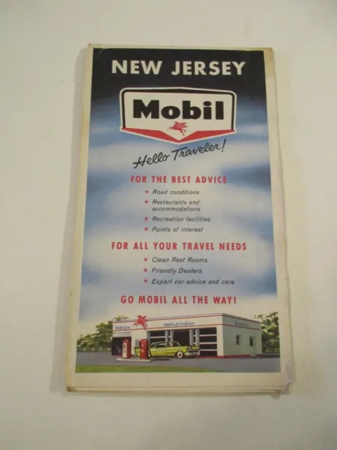 Vintage Mobil New Jersey Oil Gas Service Station State Highway Travel Road Map