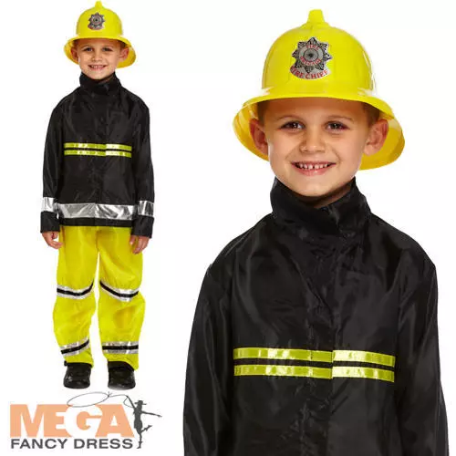 Fireman Boys Fancy Dress Kids Fire Fighter Uniform Occupations Costume Outfit