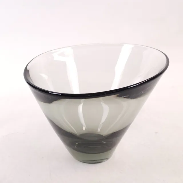 Vintage MCM Per Lutken HOLMEGAARD Art Glass Smoke Gray 6" Bowl Signed & Numbered