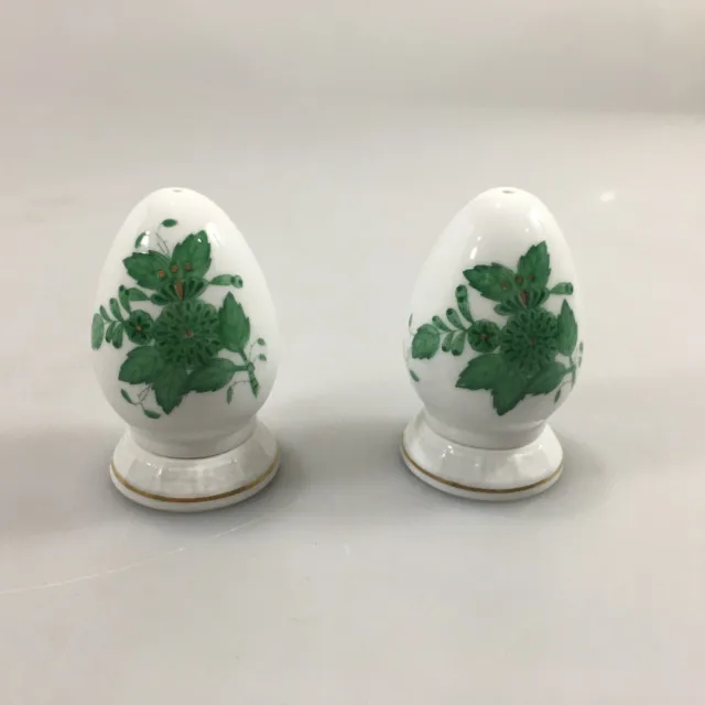 Herend Chinese Bouquet Green Apponyi Flowers Porcelain Salt & Pepper Shakers Set
