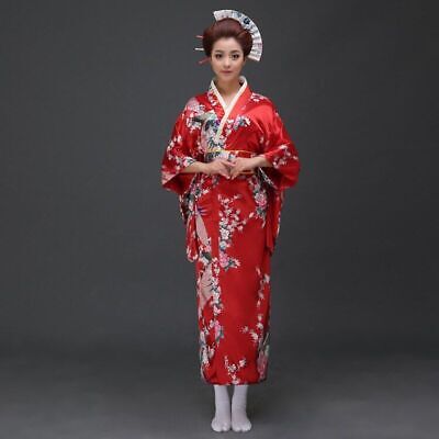 Vintage Japanese Kimono Gown Women Faux Silk Dance Dress Cosplay Tradition