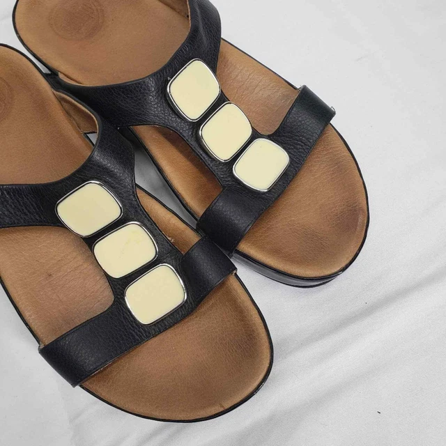 Fitflop leather slip on wedge sandal black gem embellished 8 2