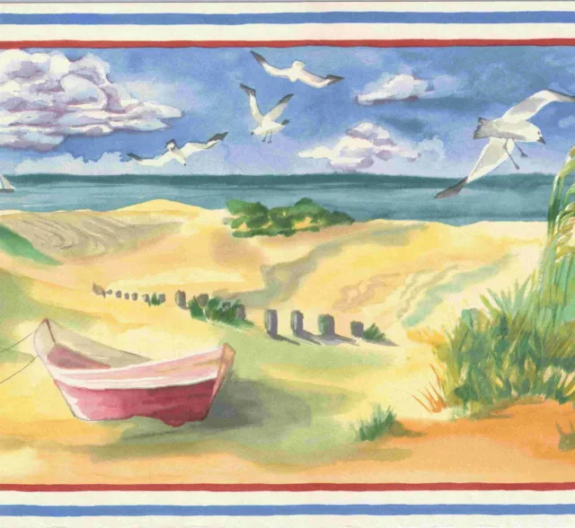 Beach Sea Gulls & Lighthouse Wallpaper Border - B52654