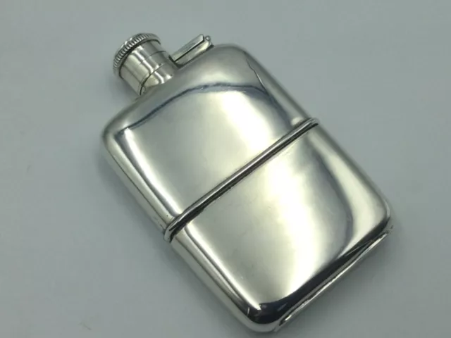 EDWARDIAN SOLID SILVER HIP FLASK WITH BAYONET CAP & REMOVABLE CUP , Birm, C1909