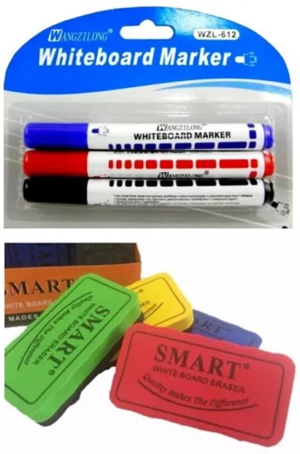 3 Stück Whiteboardmarker & 1 Magnetschwamm Tafelradierer Tafelschwamm Whiteboard