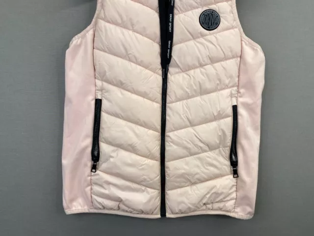 DKNY Womens Puffer Hooded Vest Pink Full Zip Up Pockets Sleeveless Size Small " 2
