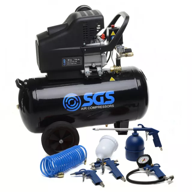 SGS 50 Litre Direct Drive Air Compressor & 5 Piece Tool Kit - 9.6CFM 2.5HP 50L