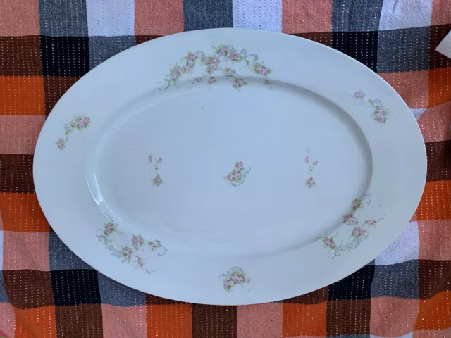 Vintage Porcelain 19'' Large Serving Platter With Tiny Roses  ..Victoria Austria
