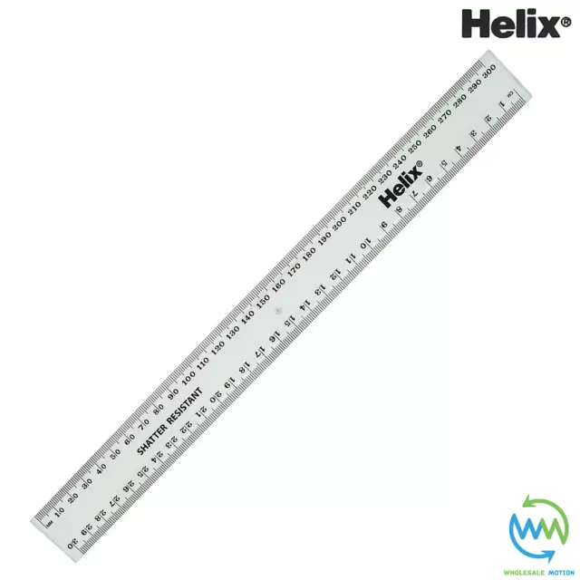 HELIX 30cm Ruler WHITE 12" SHATTER RESISTANT School Exam 12 Inch Rulers Measure