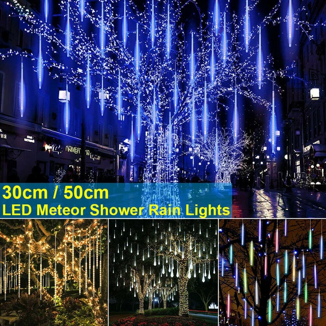 LED Meteor Shower Falling Lights Rain Icicle Christmas Outdoor Garden Tree Decor