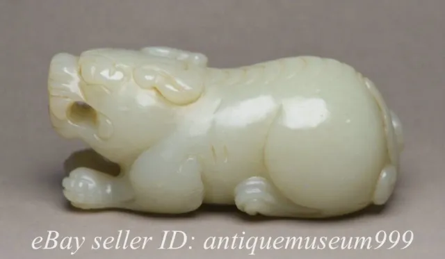 2.4" Rare Chinese Natural Hetian White Jade Carved Pixiu Beast Statue Sculpture