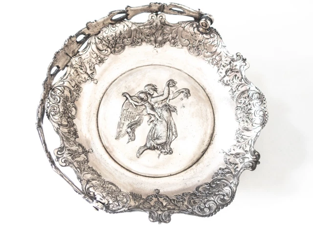 Antique Silver Plate Bride's Basket Art Nouveau Angel Homan Mfg Co Repousse