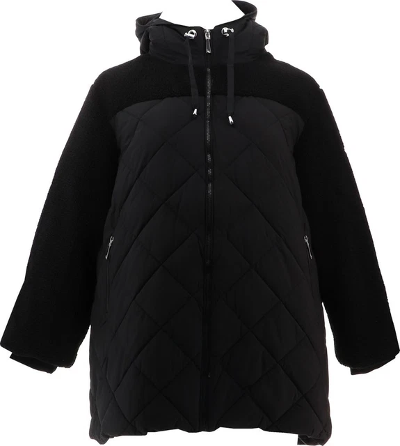 Koolaburra UGG Mixed Media Sherpa& Quilted Parka Black 3X NEW A545150