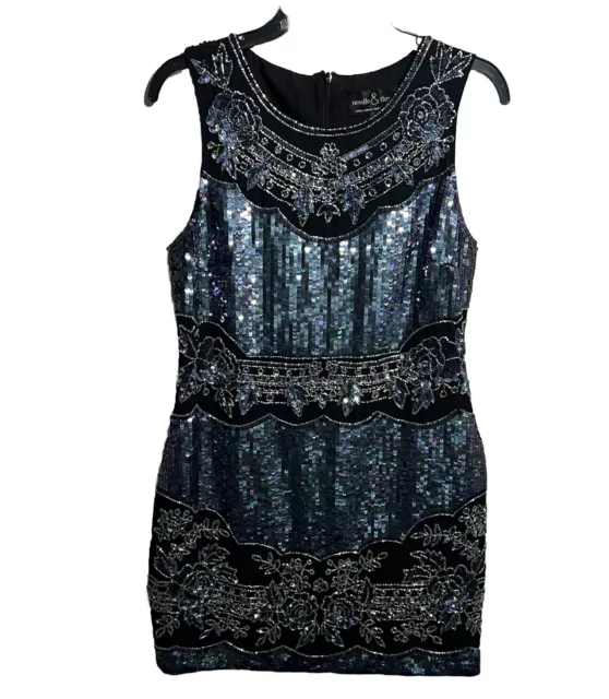 Needle & Thread Sheath Dress Dust Lace Mini Sequined Beaded Formal Dust Blue 8