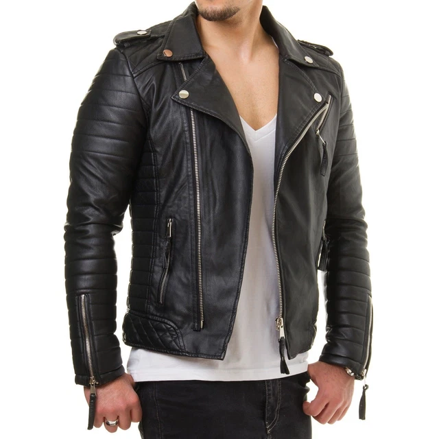 Men Genuine Lambskin Leather Jacket Motorcycle Black Slim fit Biker jacket