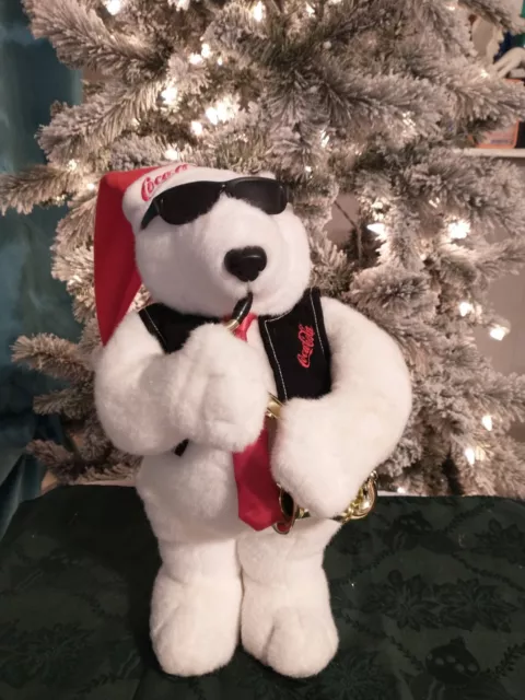 Coca Cola Animated Christmas Polar Bear Playing A Saxophone Jazz 15"H