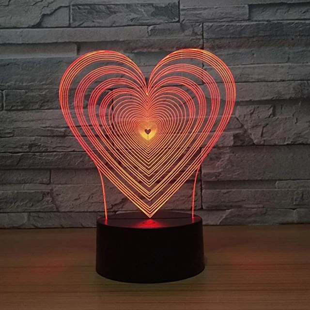 HEART SHAPE 3D Optical Illusion LED Light USB Night Light Bedroom Table