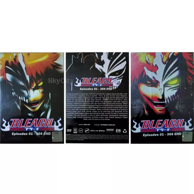 Bleach Episodes 1 - 366 English Dubbed Complete Series 16 Seasons on 36  DVDs