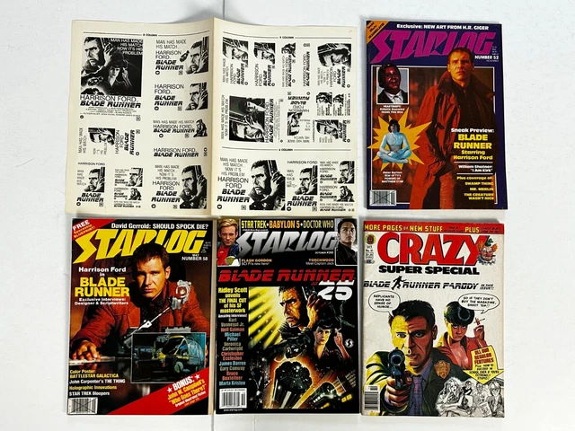 BLADE RUNNER Movie Starlog Crazy Magazine Clip Ad Sheet 5pc Lot Harrison Ford BLADE RUNNER Movie Starlog Crazy Magazine Clip Ad Sheet 5pc Lot Harrison Ford