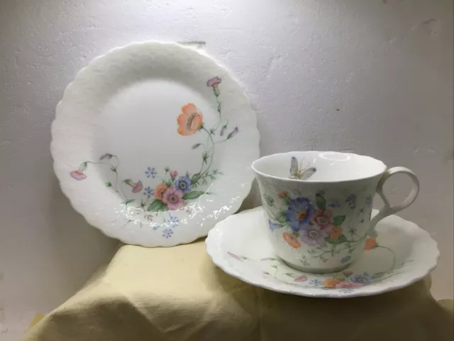 Vintage Bone China MIKASA Something Blue Trio Set - Tea Cup, Saucer & Side Plate