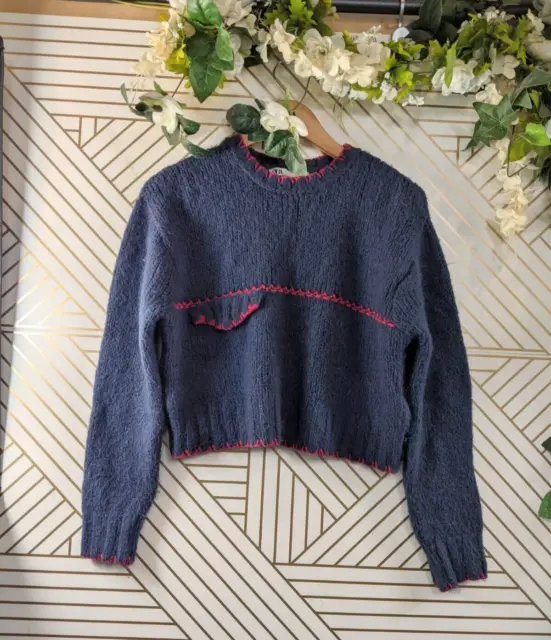 ZARA Women's Blue Contrast Knit Sweater Long Sleeve Pullover Size Small