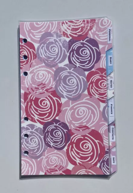 Filofax Personal Organiser Dividers - 6 Labelled Floral Design - Fully Laminated