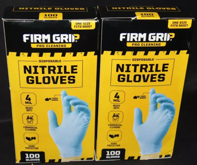 2 Firm Grip Pro Cleaning Disposable Heavy Duty Nitrile Gloves 100-Count One Size