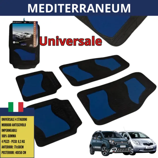 Tappetini Auto Universali Gomma Set 4 Pz Tappeti Antiscivolo Nero Mediterraneum