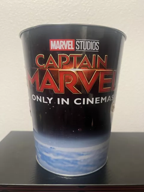 Captain Marvel Movie Popcorn Bucket Tin Metal Theater Comics Promo