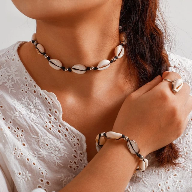 Boho Natural Sea Shell Handmade Bracelet Necklace Beach Anklet Set Jewelry Women