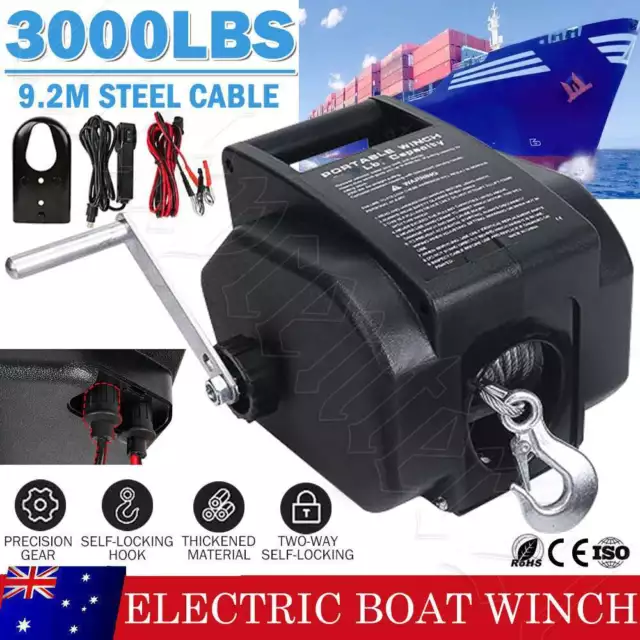 3000LBS Boat Electric Winch Portable Wireless Remote Control Trailer Winch 12V