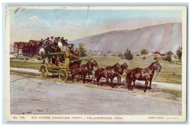 1908 Six Horse Coaching Party Yellowstone Park Wyoming WY Haynes Photo Postcard