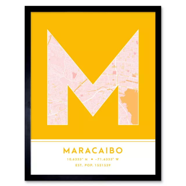 Maracaibo Venezuela City Map Typography Framed Wall Art Print 12x16 In