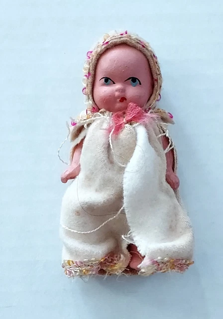 Japanese Bisque Jointed Miniature Baby Doll Antique? Vintage 3 and 3/4” Japan