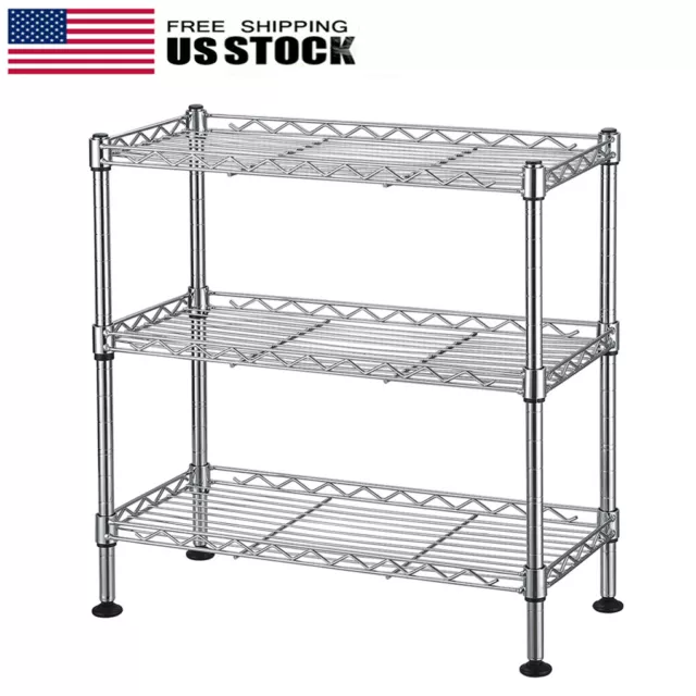 3-Tier Wire Shelving Rack Shelf Adjustable Commercial Garage Kitchen Storage