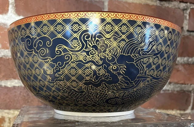Williams Sonoma Serving Bowl 9"  Lunar New Year Blue Dragon Phoenix gold